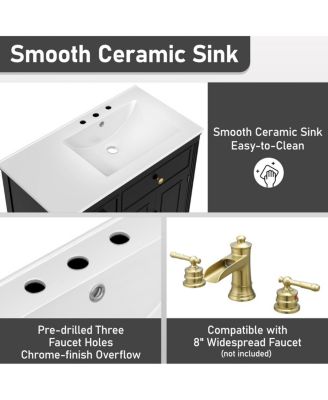 36" Bathroom Vanity with Ceramic Sink, Freestanding Cabinet with Tip-Out & Side Drawers, Adjustable Shelf, Modern Storage