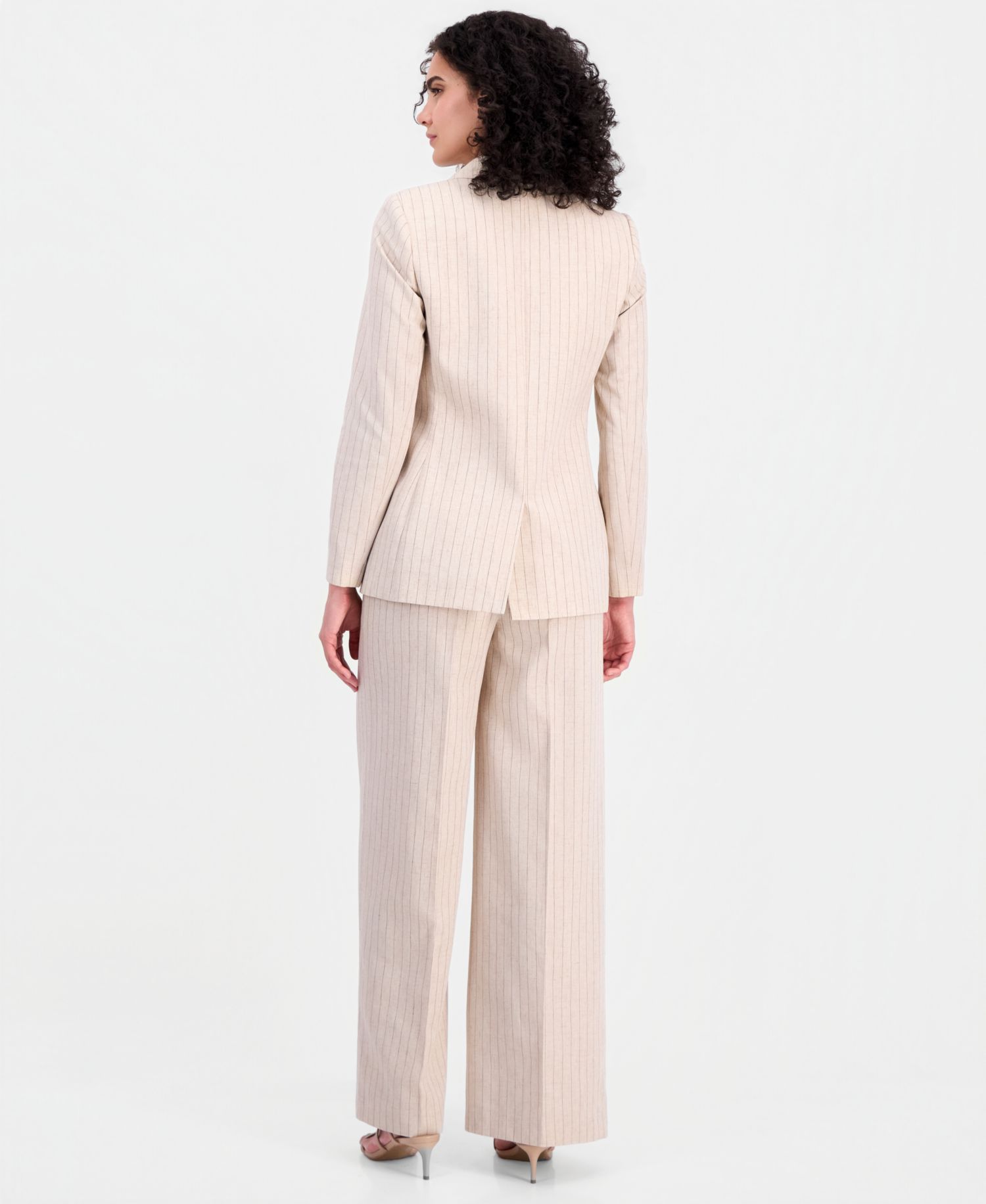 Women's Pinstripe Double-Breasted Blazer & Pinstripe Wide-Leg Pants