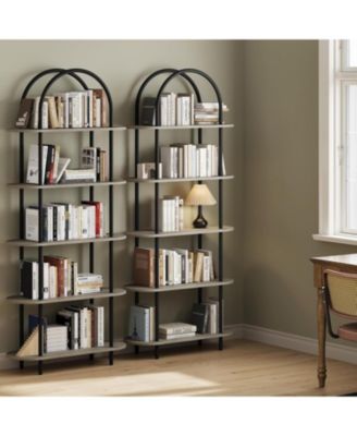 2-Pack 71" Arched Bookshelf, 5-Tier Open Bookcase/Plant Stand, Freestanding Metal Frame Display Rack