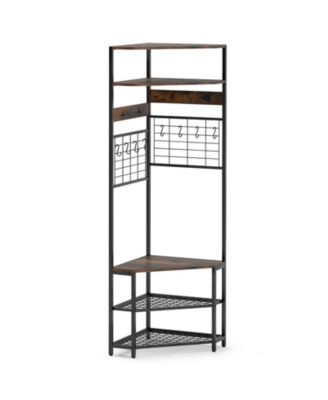 5-Tier Corner Hall Tree with Shoe Storage Bench-Rustic