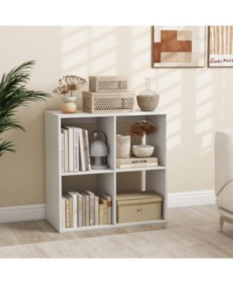 4 Cube Bookshelf with Back Guardrail for Living Room Bedroom