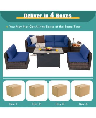 7PCS Patio Rattan Furniture Set Fire Pit Table Cover Cushion