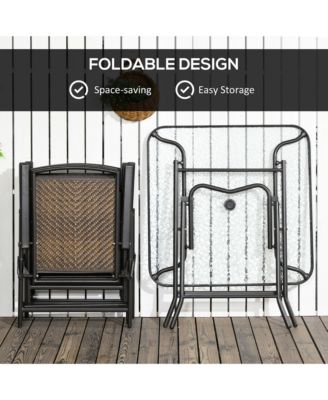 5 Pieces Wicker Patio Dining Set Foldable W/ Umbrella Hole