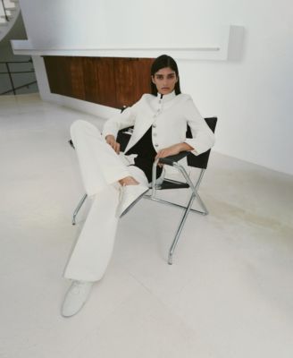 Women's Jewel-Button Strip Collar Jacket