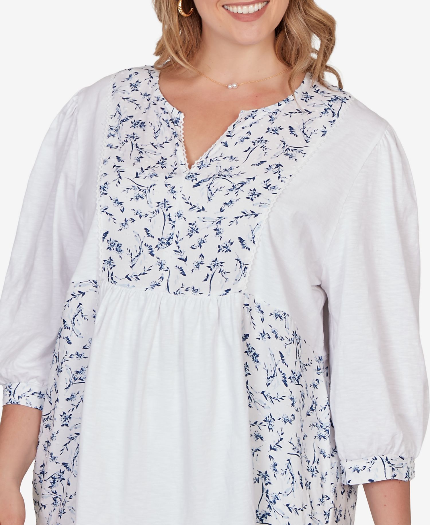 Plus Size Mixed Fabric Sharkbite Knit Top