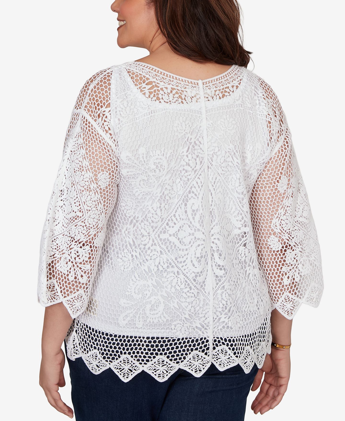 Женский топ Ruby Rd. Plus Size Scalloped Medallion Crochet Lined Lace, цвет: Белый — фото 5