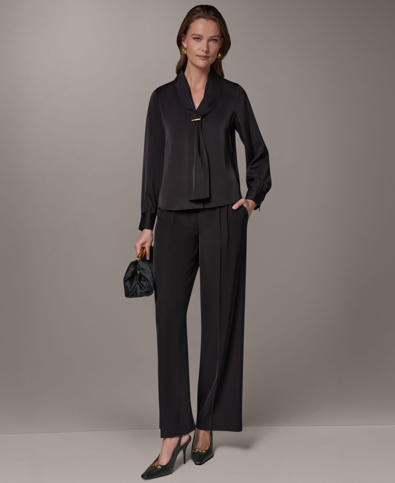 Petite Long-Sleeve V-Neck Pull-On Top