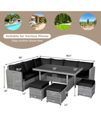 7PCS Rattan Patio Sectional Sofa Set Conversation Set w/ Cushions