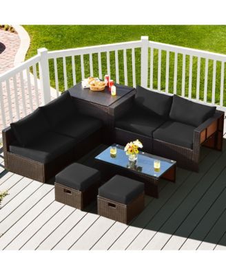 8PCS Patio Rattan PE Wicker Conversation Set All-Weather Furniture Set w/ Cushions