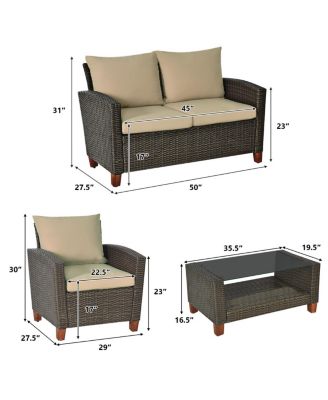 4PCS Cushioned Rattan Conversation Set w/ Coffee Table Patio Outdoor