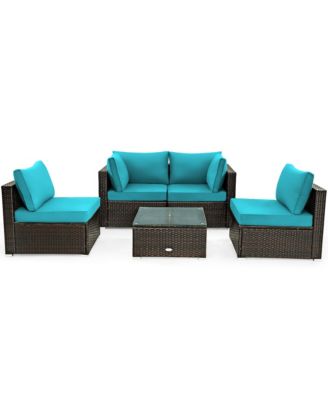 5PCS Rattan Patio Conversation Set Sofa Furniture Set w/ Cushions