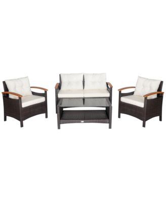 4PCS Patio Conversation Set Rattan Sofa Furniture Set w/ Off Cushions