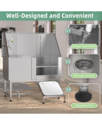 50” Height Adjustable Stainless Steel Dog Bathtub with Ramp