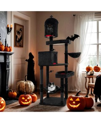 Gothic Cat Tree for Indoor Cats Extra Large Cat Tower w/2 Cat Condos Coffin Bed