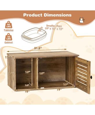 Cat Litter Box Enclosure w/ Winding Entry Louvered Door Wooden Pet Side Table
