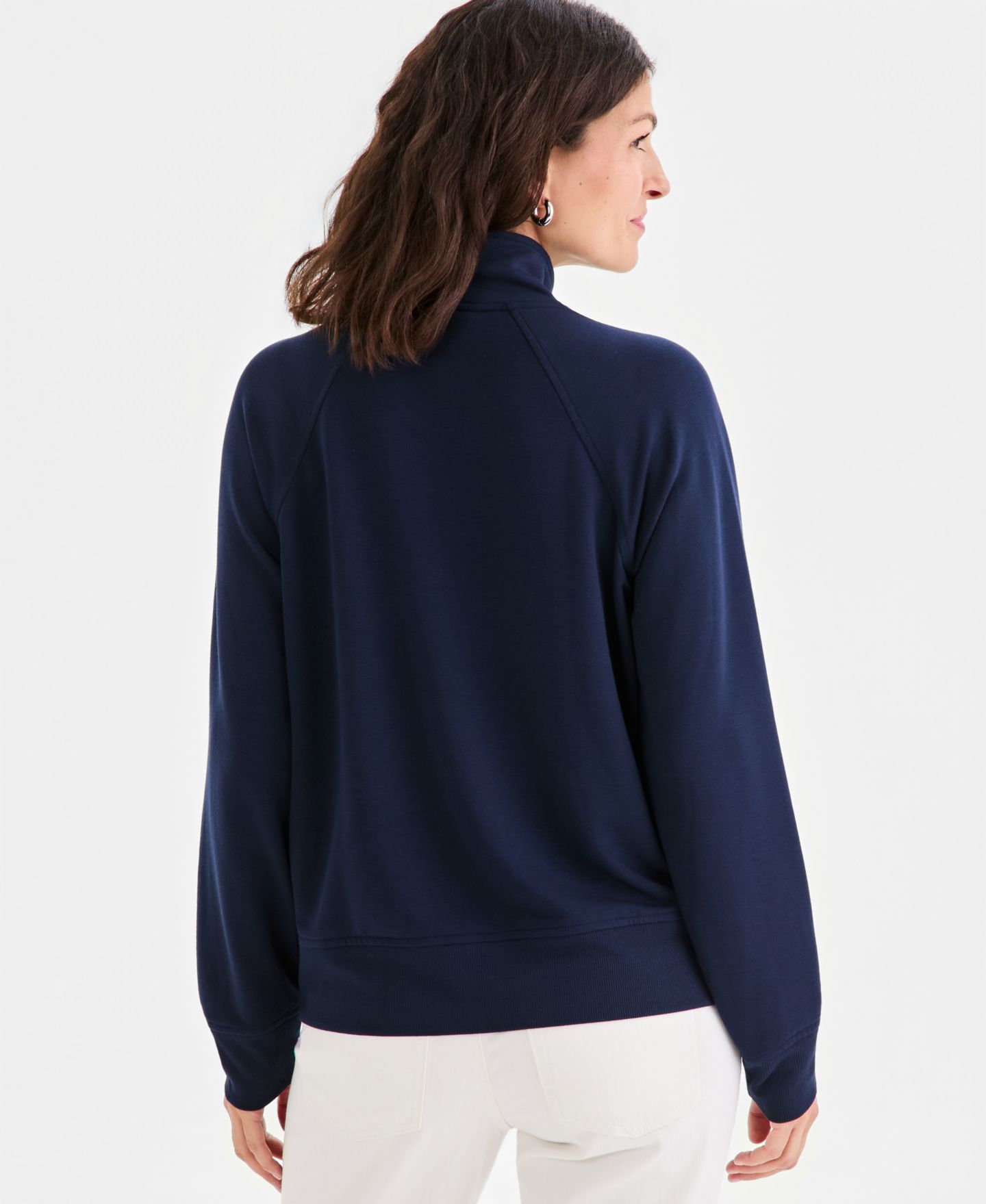 Женская куртка Style & Co Petite LuxLounge French Terry Mock Neck Half Zip, цвет: Синий — фото 3