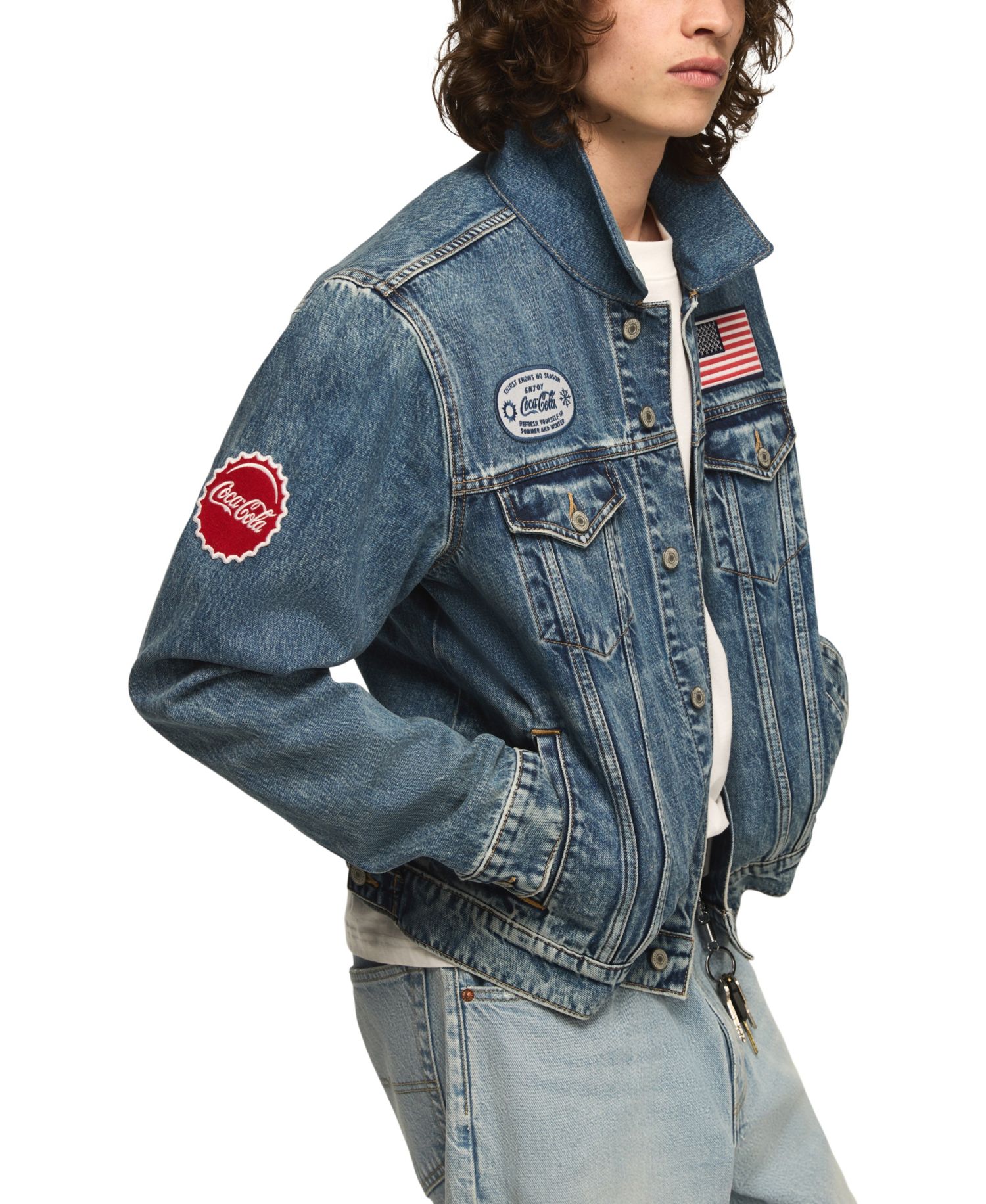 Men's Coca Cola Patch Denim Trucker Jacket