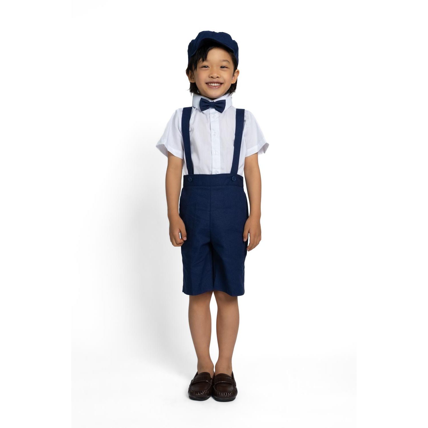 Toddler Boys Eton Safari Linen 5-Piece Shirt, Bowtie, Suspenders, Hat and Shorts Set