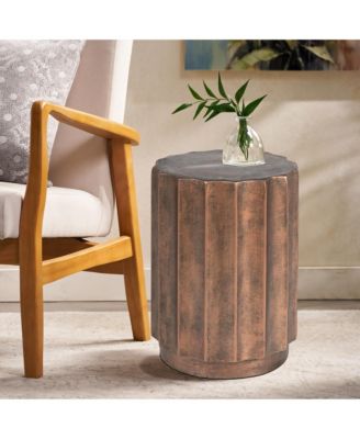 Weathered Copper Cement Fluted Round Indoor Outdoor Side and End Table