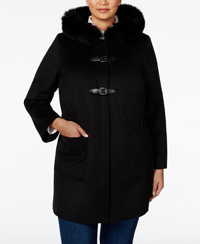 Forecaster Plus Size Fox-Fur-Trim Hooded Coat, Only at Macy's