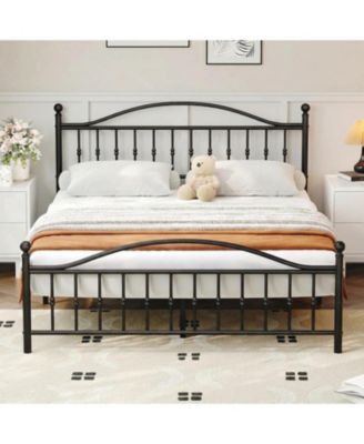 Size Metal Platform Bed Frame with Victorian Style Wrought Iron-Art Headboard and Footboard,Mattress Foundation,Under Bed Storage,Noise