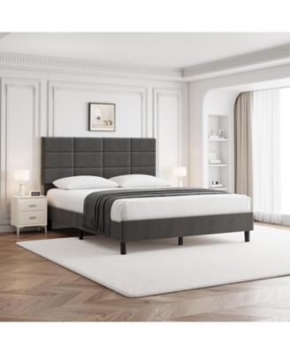 Queen Linen Upholstered Platform Bed, Adjustable Headboard, Noise-Free Mattress Foundation, Strong Slats, No Box Spring