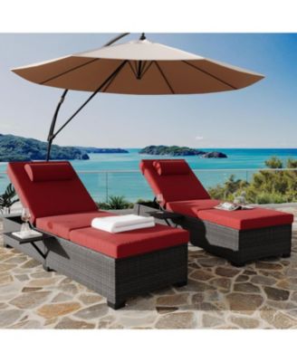 2-Piece Outdoor PE Wicker Chaise Lounge Chairs Adjustable Recliners Patio Pool Loungers with Backrest