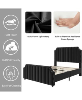 Velvet King Bed Frame, 50.2" Tall Channel-Tufted Headboard and Footboard, Nailhead Trim, Platform Design