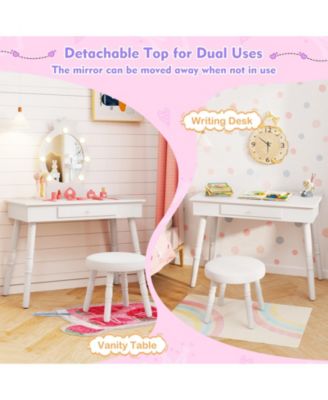 Kids Vanity Set with Lighted Mirror and Large Storage Drawer