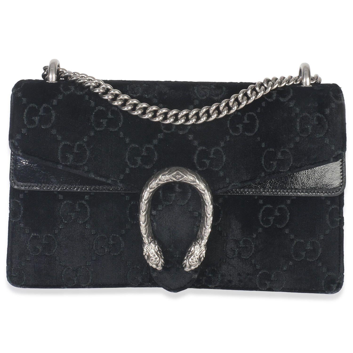 Black GG Embossed Velvet Small Dionysus Chain Bag