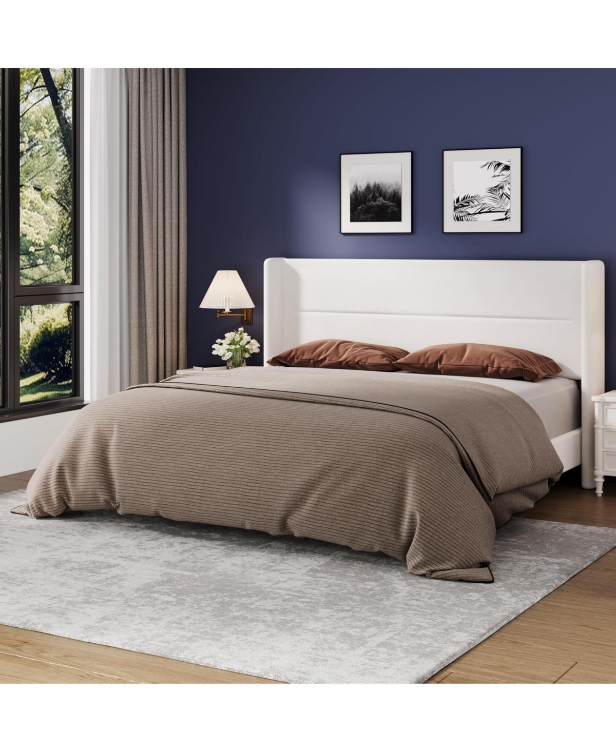 gaomon Soft Upholstered Platform Bed Frame with Wingback Headboard – Sturdy Wooden Slats, Noise-Free, No Box Spring Needed