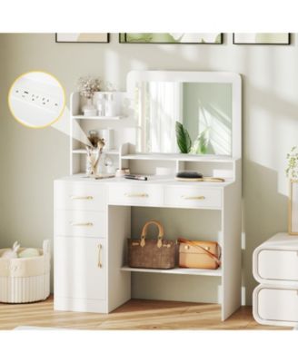 39.5 in Vanity Desk with Mirror and Power Outlets