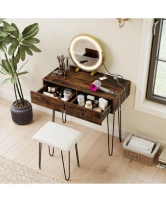 Vanity Desk with Adjustable Lighted Mirror for Bedroom