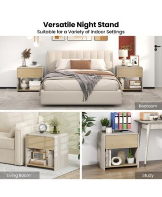 Modern Two Tier Nightstand with Drawer and Open Shelf