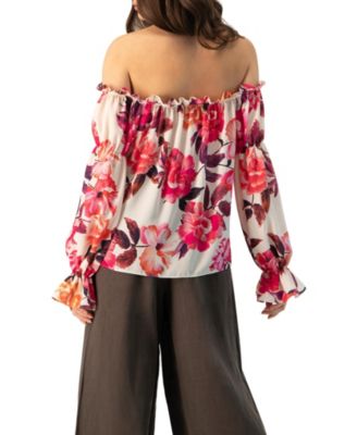 Women's Off-Shoulder Long Sleeve Printed Blouse