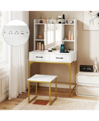 Vanity Desk with Storage Drawers and Charging Station