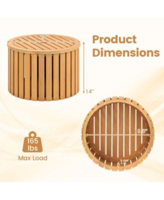 Round Acacia Wood Outdoor Side Table with Hidden Storage