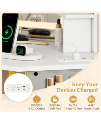 Corner Vanity Desk with Triple Mirror and Lights