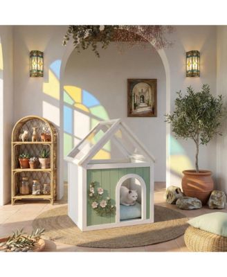 Wood Pet House with Clear Roof and Carvings