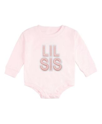 Baby Girls Lil Sis Embroidered Patch Long Sleeve Romper