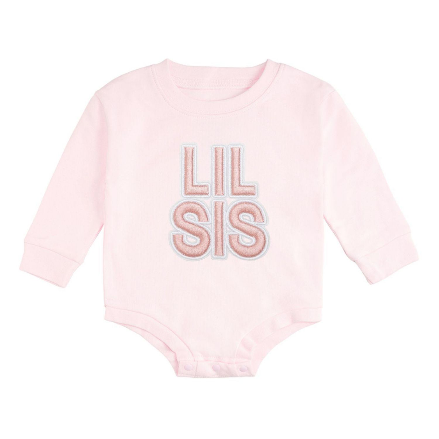 Baby Girls Lil Sis Embroidered Patch Long Sleeve Romper