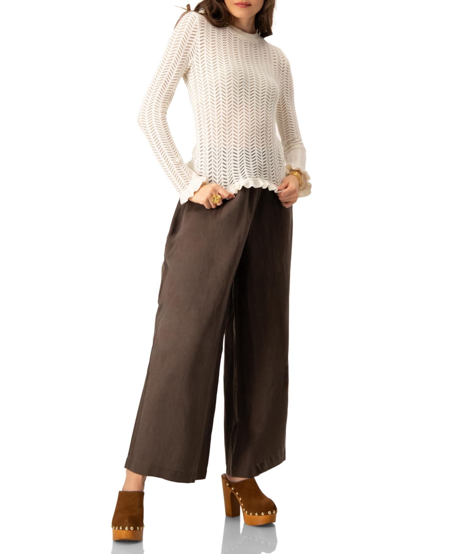Женская блузка Ivonne Long Sleeve See-Through Knitted, цвет: Слоновая кость — фото 5
