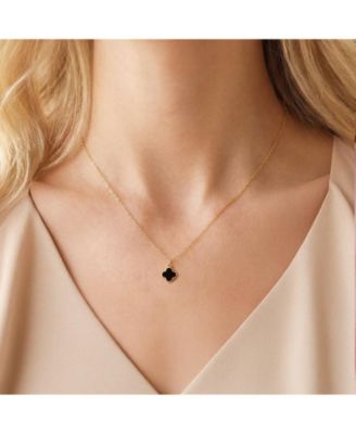 Mini Onyx Single Clover Necklace 14K Gold