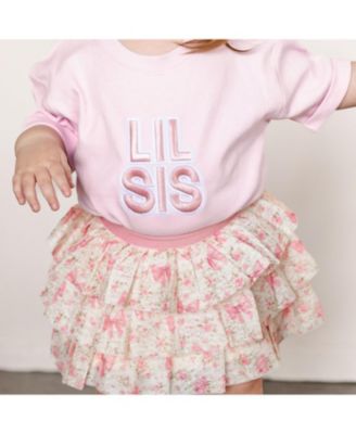 Baby Girls Lil Sis Embroidered Patch Short Sleeve Romper