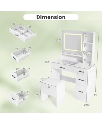 Dressing Desk with Adjustable Lighting and Hair Dryer Stand