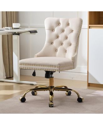 Velvet Upholstered Office Chair, Tufted Button Desk Chair, Adjustable Swivel Computer Chair with Metal Base, Nailhead for Home Office