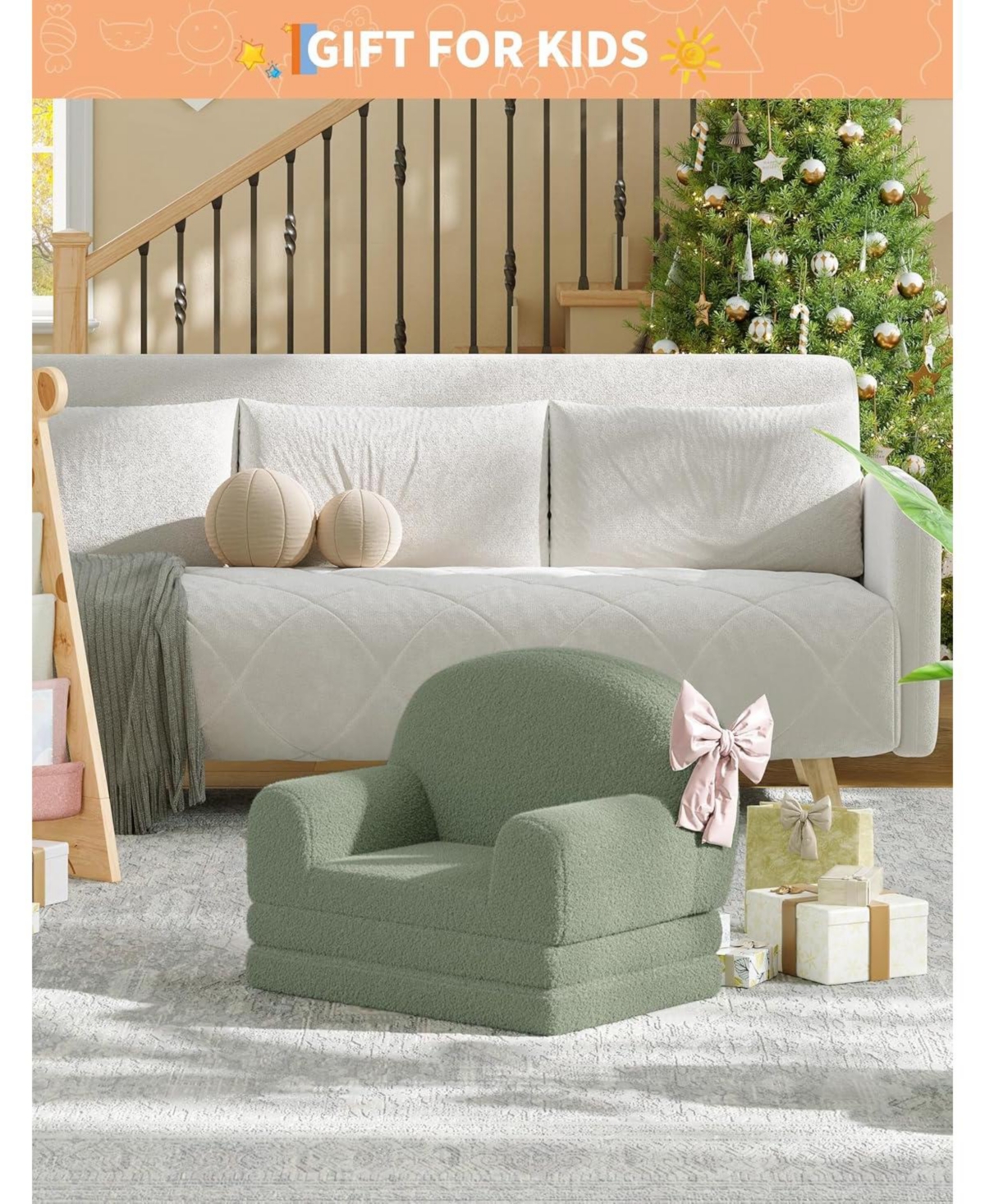 gaomon Kids Couch, 2-in-1 Comfy Toddler Couch Fold Out