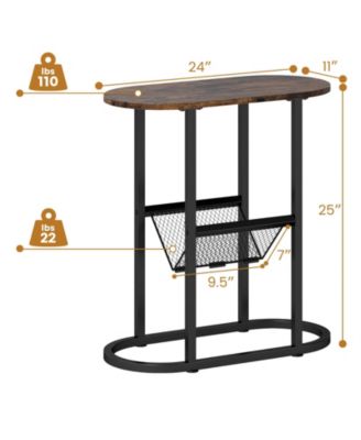 Two Tier Oval Narrow Bedside End Table