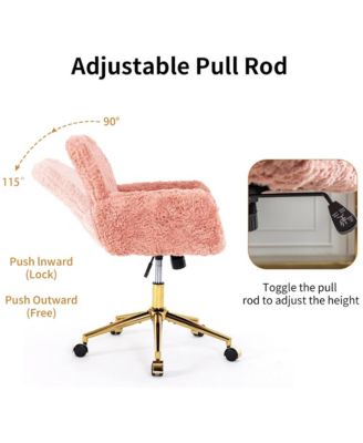 Faux Fur Home Office Chair, Adjustable Swivel Desk Chair, Upholstered Computer Chair with Wheels and Gold Base for Home Office
