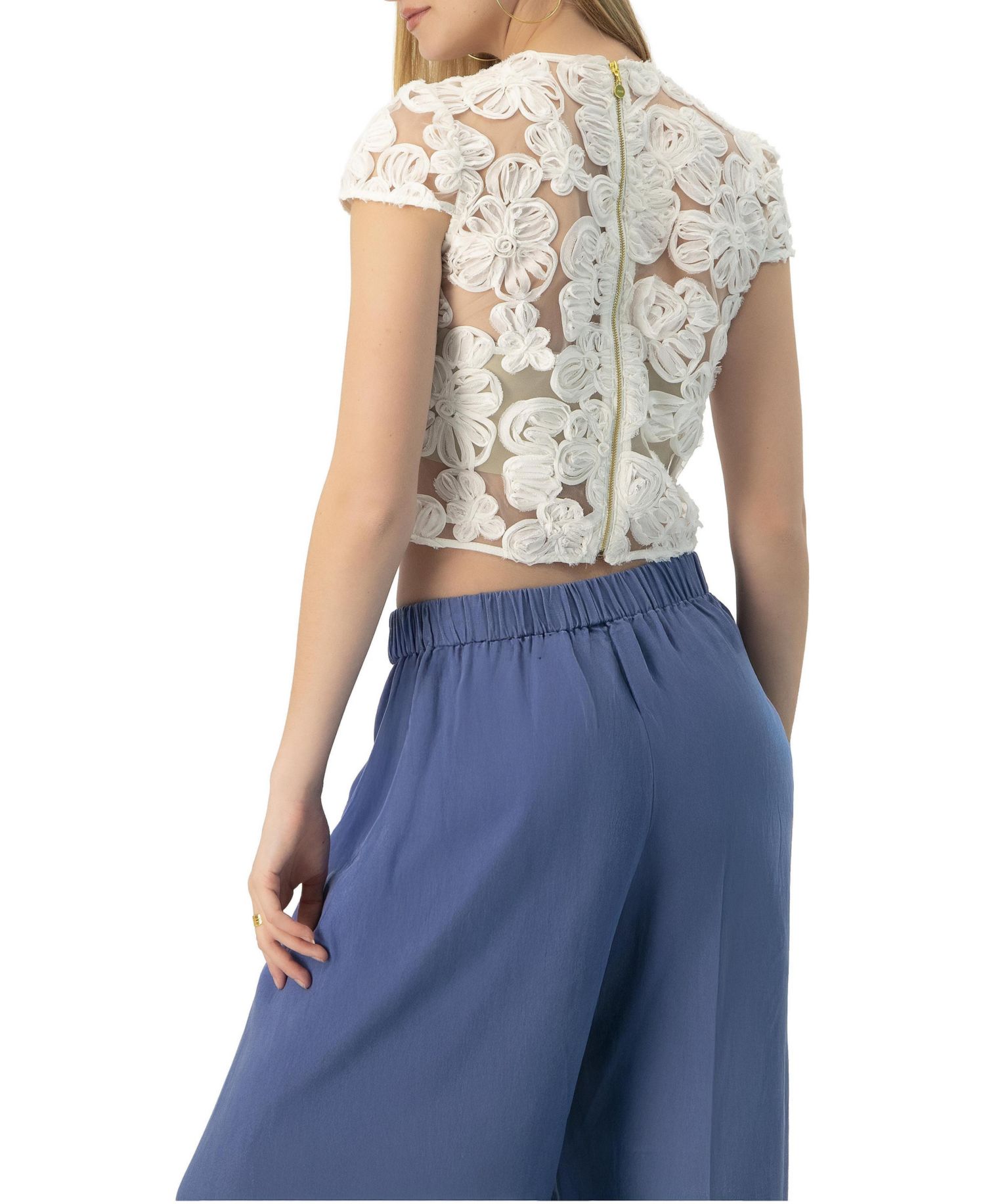 Women's See-Through Embroidered Top